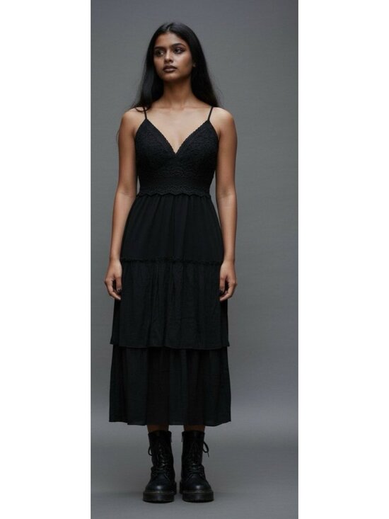 No Tag Dresses & Skirts - Whimsigoth Dark Fairy Cottagecore Lace Smocked Strappy Dress Emo Witchy Size M